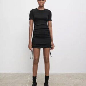 NWT Zara Tight Black Ribbed Short Sleeve Mini Dress - Size S